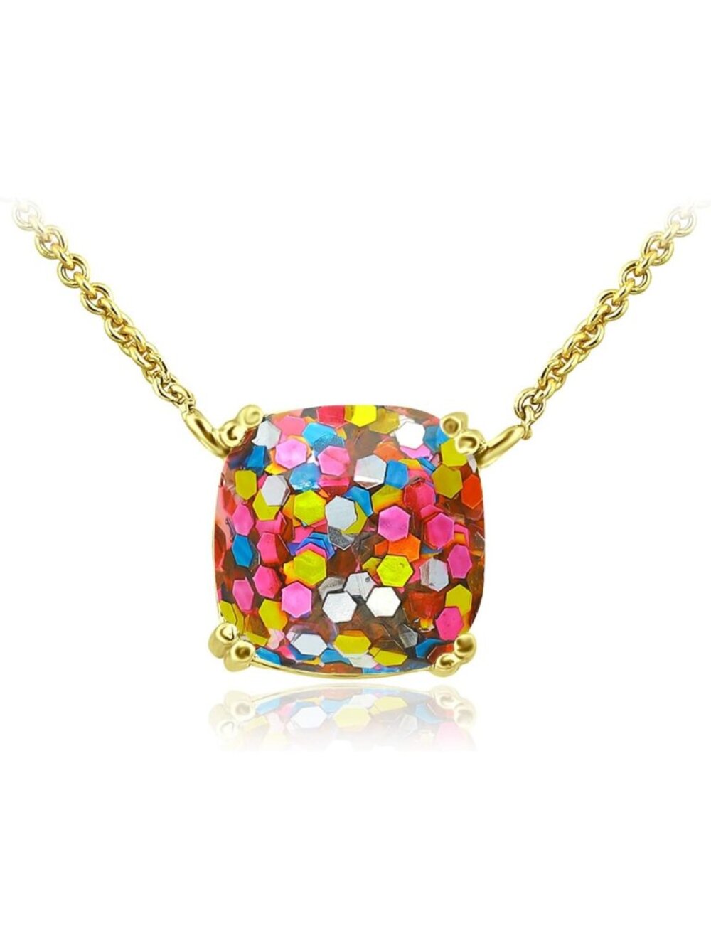 925 Sterling Silver Glitter Cushion Cut Pendant Necklace for Women, 18” Gift